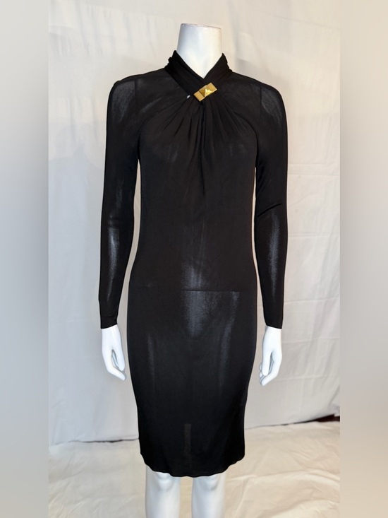 Gucci Dresses & Skirts - Gucci Black Long-Sleeve Twist-Neck Dress with Gold Accent